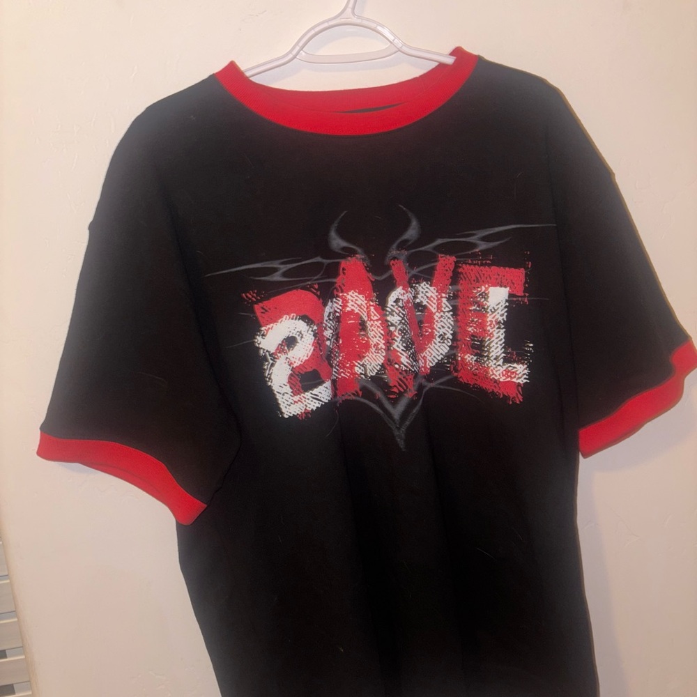 Rave Black Tee with Red Accents